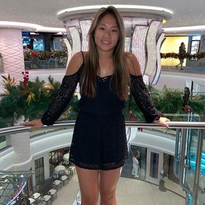 Black Lace Cold Shoulder Romper